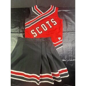 Cheerleader Uniform Outfit Costume 32" Top 24" Skirt Youth XL Adult XS Red SCOTS